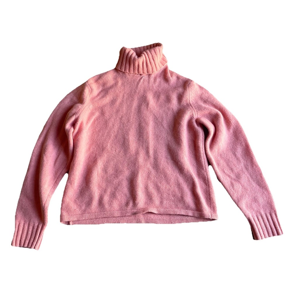 Vintage Talbots Wool Cashmere Angora Sweater Medium Coral Tight Knit Short